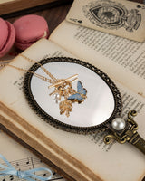 Enamel Blue Butterfly & Leaf Charm Necklace