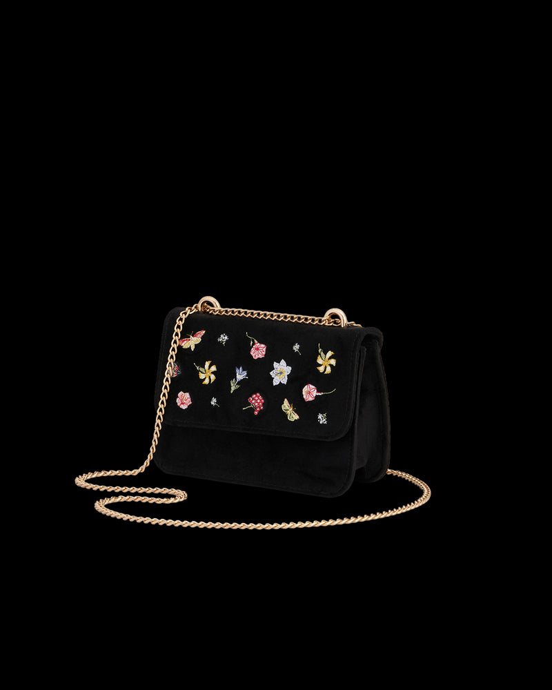 Floral Ditsy Embroidered Black Velvet Bag