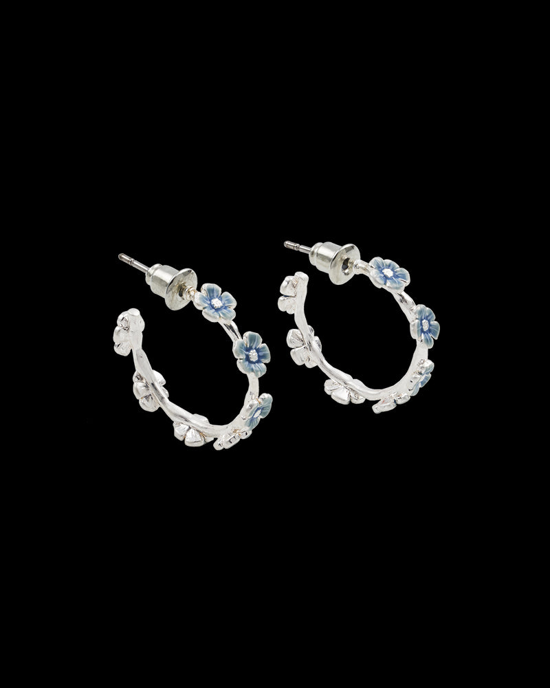 Forget Me Not Silver Stud Hoop Earrings