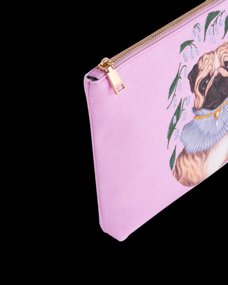 Catherine Rowe Pet Portraits Pug Pink Cotton Pouch