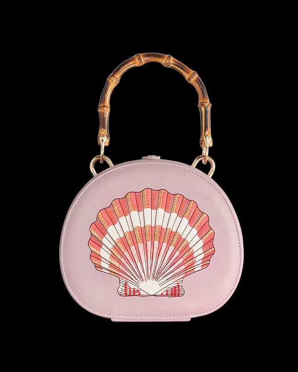 Embroiderd Shell Lilac Bamboo Top Handle Bag
