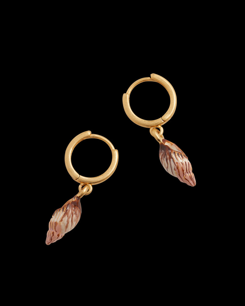 Spiral Shell Worn Gold Huggie Hoops
