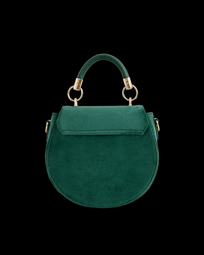 Robin Love Velvet Embroidered Saddle Bag - Fern Green