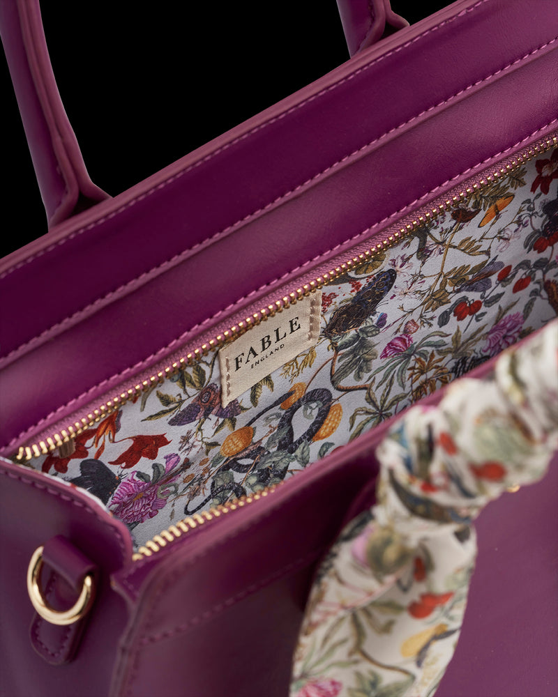 Floral Engravings Large Plum Tote