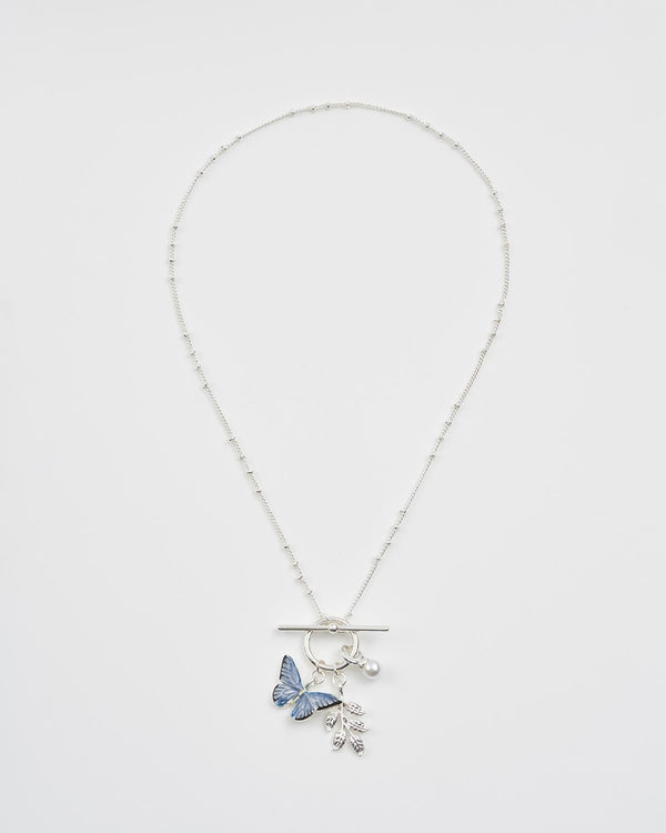 Blue Butterfly Silver Necklace