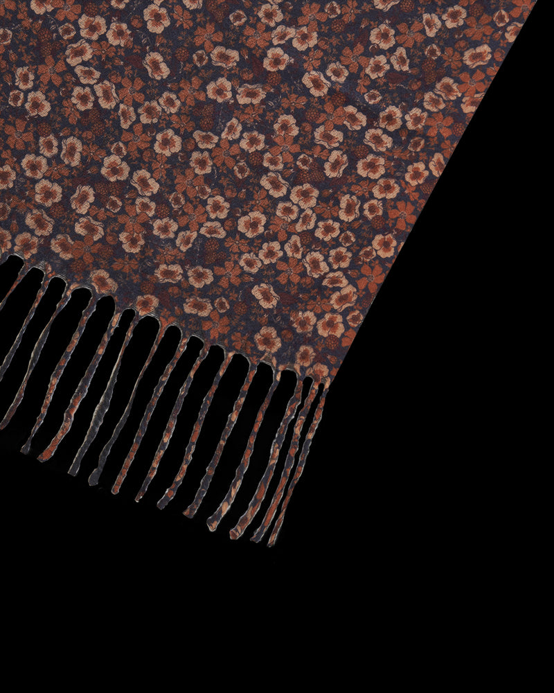 Deco Blooms Ditsy Black Scarf with Tassels