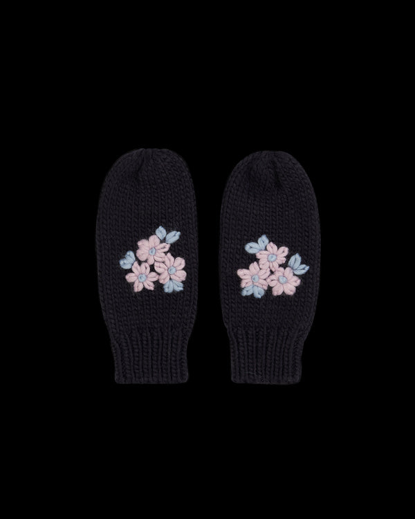 Forget-Me-Not Knitted Navy Mittens