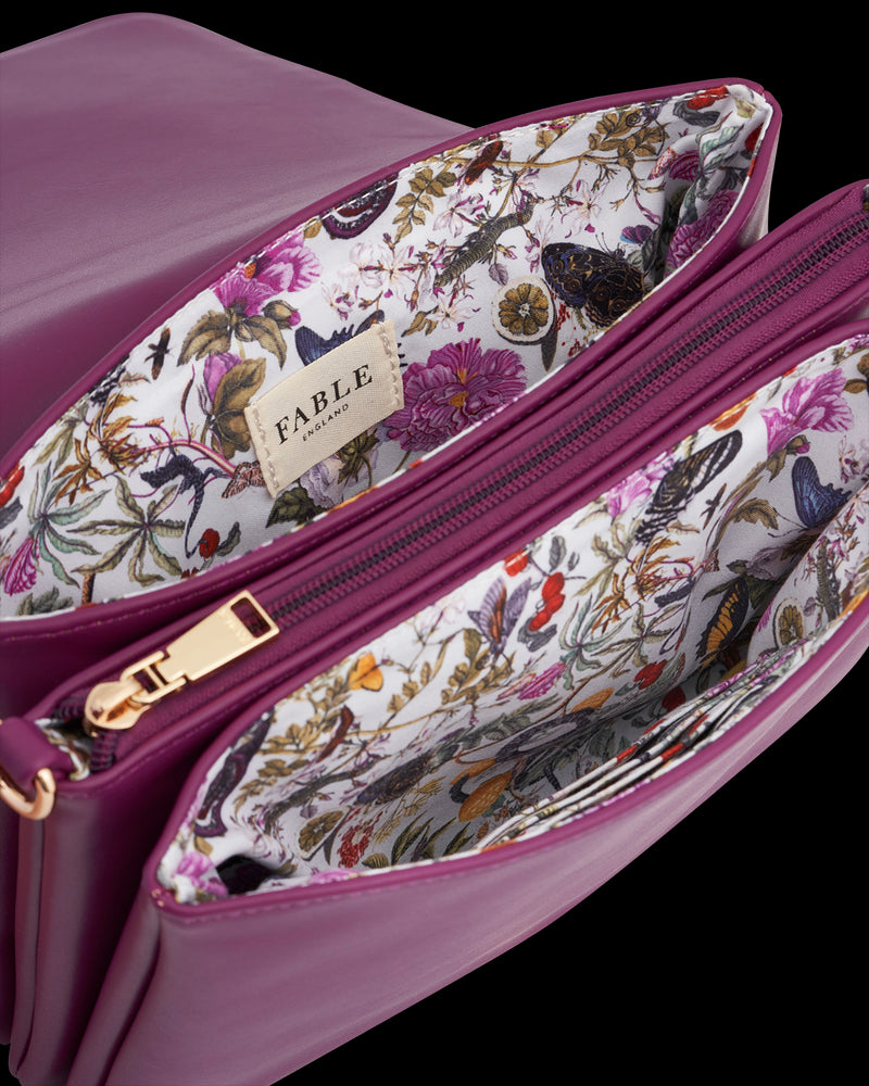 Floral Engravings Plum Crossbody Handbag