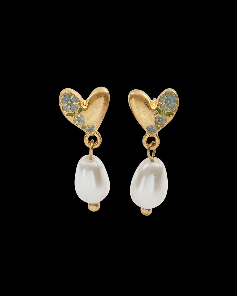 Forget-Me-Not Heart & Pearl Earrings