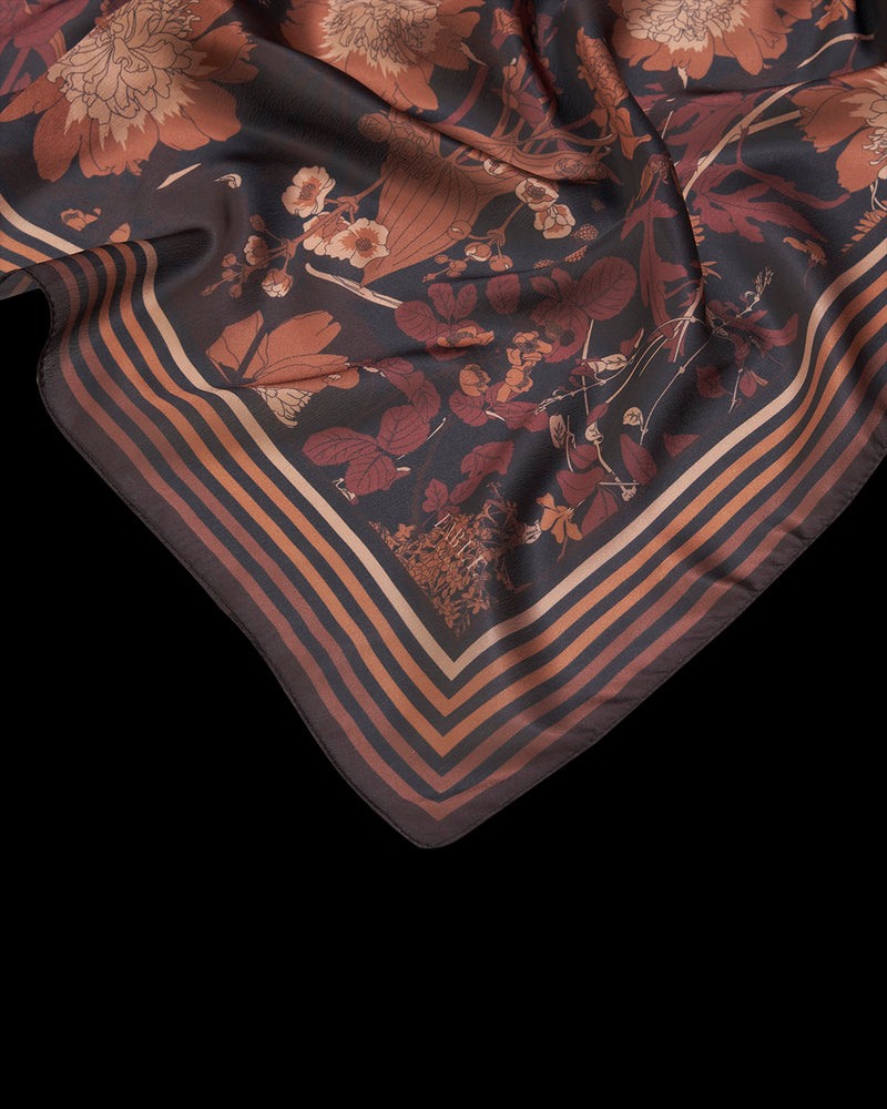 Deco Blooms Black Square Scarf