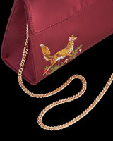Fox & Mushroom Embroidered Burgundy Satin Tote