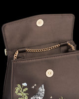 Wolf & Moon Embroidered Charcoal Satin Tote
