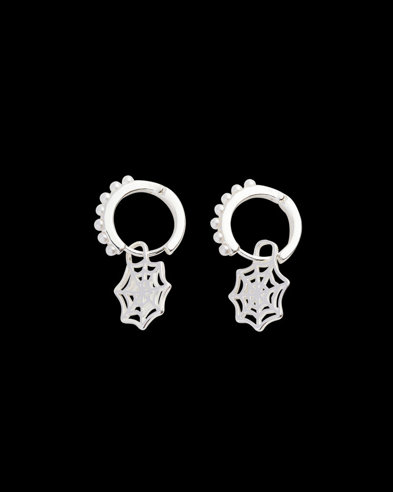 Cobweb Huggie Silver Earrings