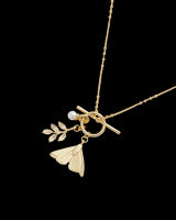 Enamel Moth & Leaf Charm Necklace
