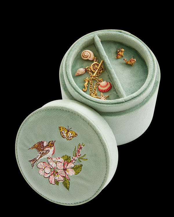 Morning Song Bird Embroidered Round Jewellery Box