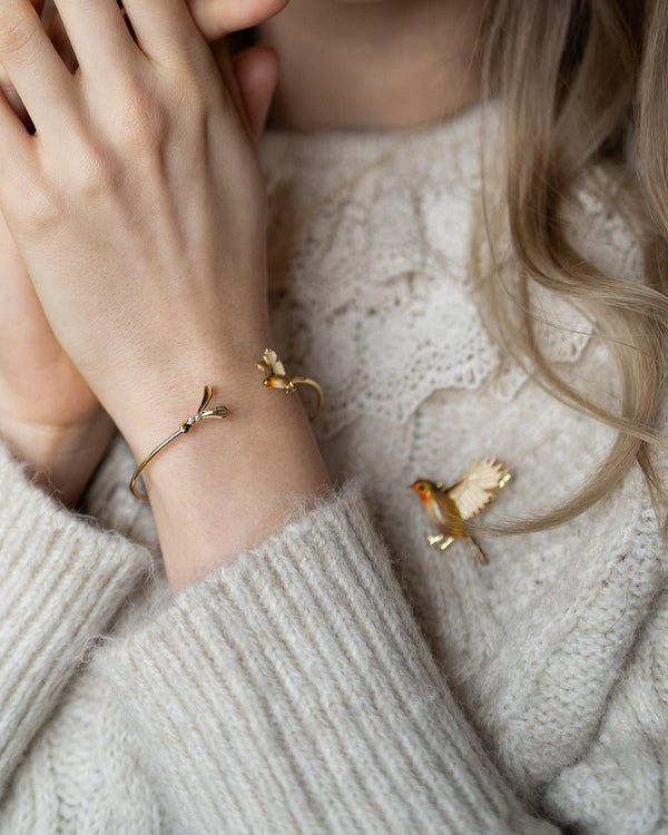 Enamel Robin & Mistletoe Bangle