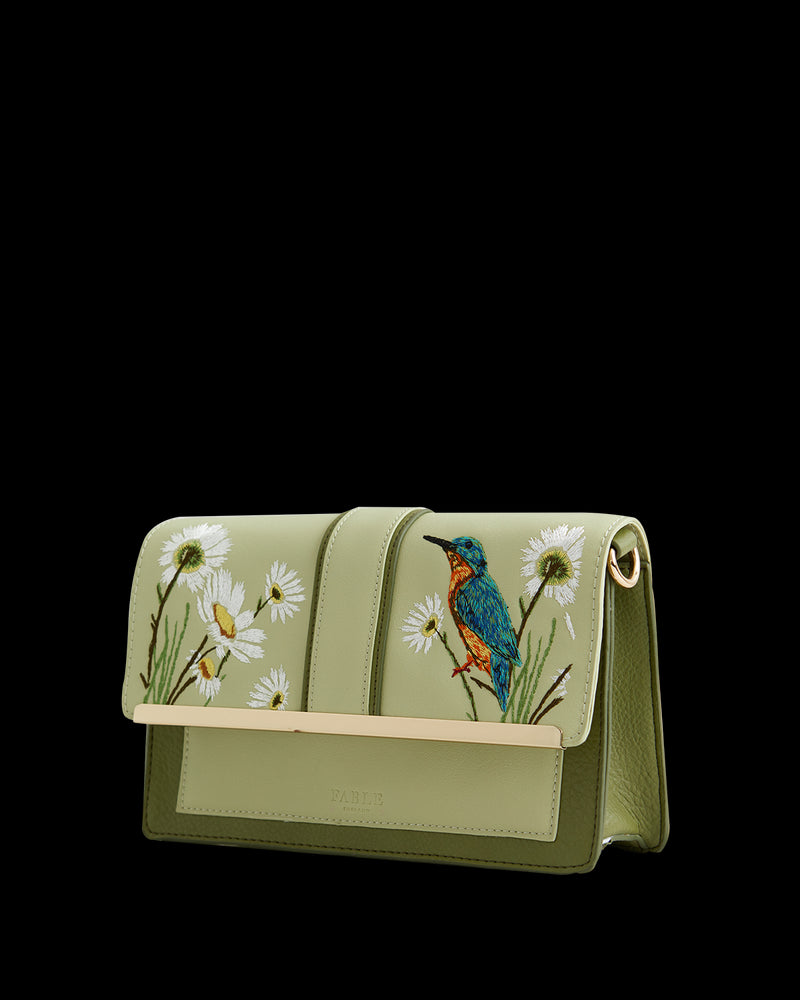 Embroidered Kingfisher Cross Body Bag