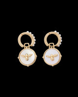 Honey Bee & Pearl Huggie Earrings