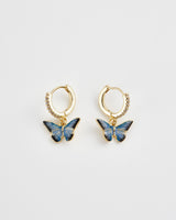 Enamel Blue Butterfly Huggie Earrings