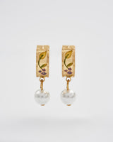 Blackberry Bramble Pearl Drop Gold Huggie Earrings