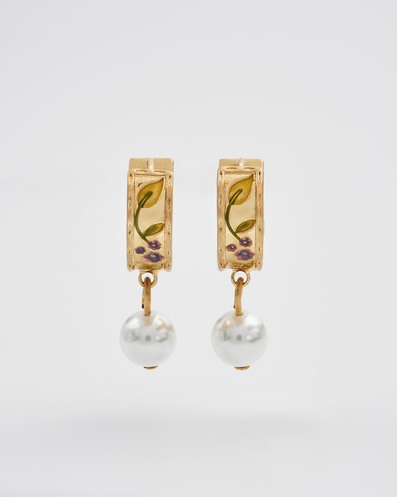 Blackberry Bramble Pearl Drop Gold Huggie Earrings