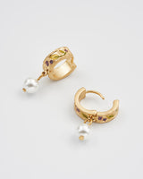 Blackberry Bramble Pearl Drop Gold Huggie Earrings