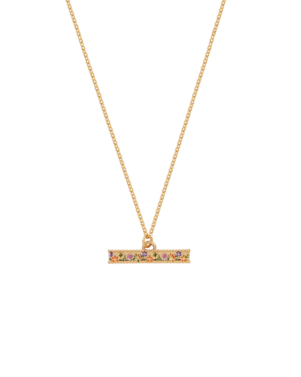 Folksy Floral Gold T-Bar Chain Necklace