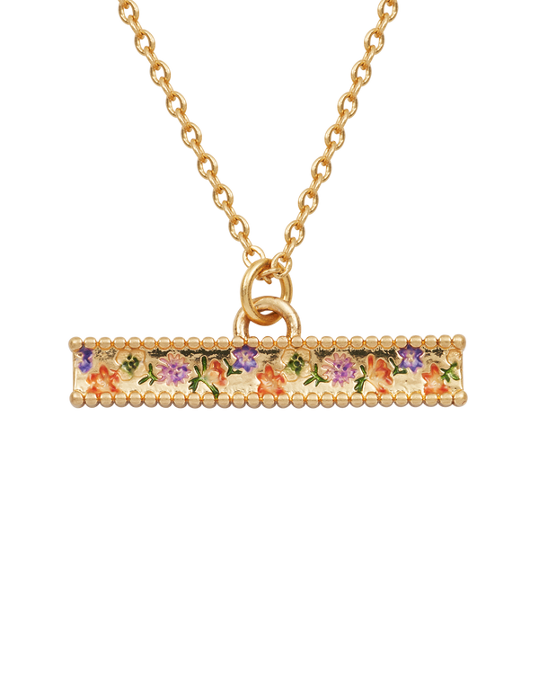 Folksy Floral Gold T-Bar Chain Necklace