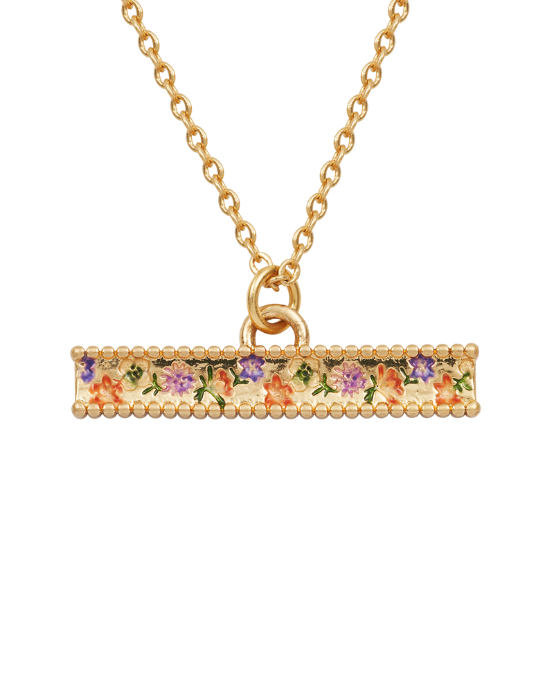 Folksy Floral Gold T-Bar Chain Necklace