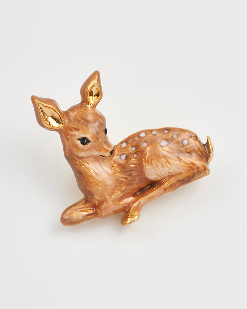 Resting Fawn Enamel Brooch