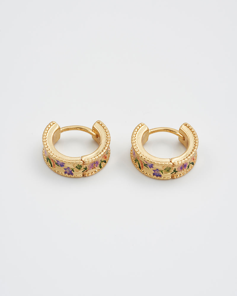 Folksy Floral Gold Huggie Earrings