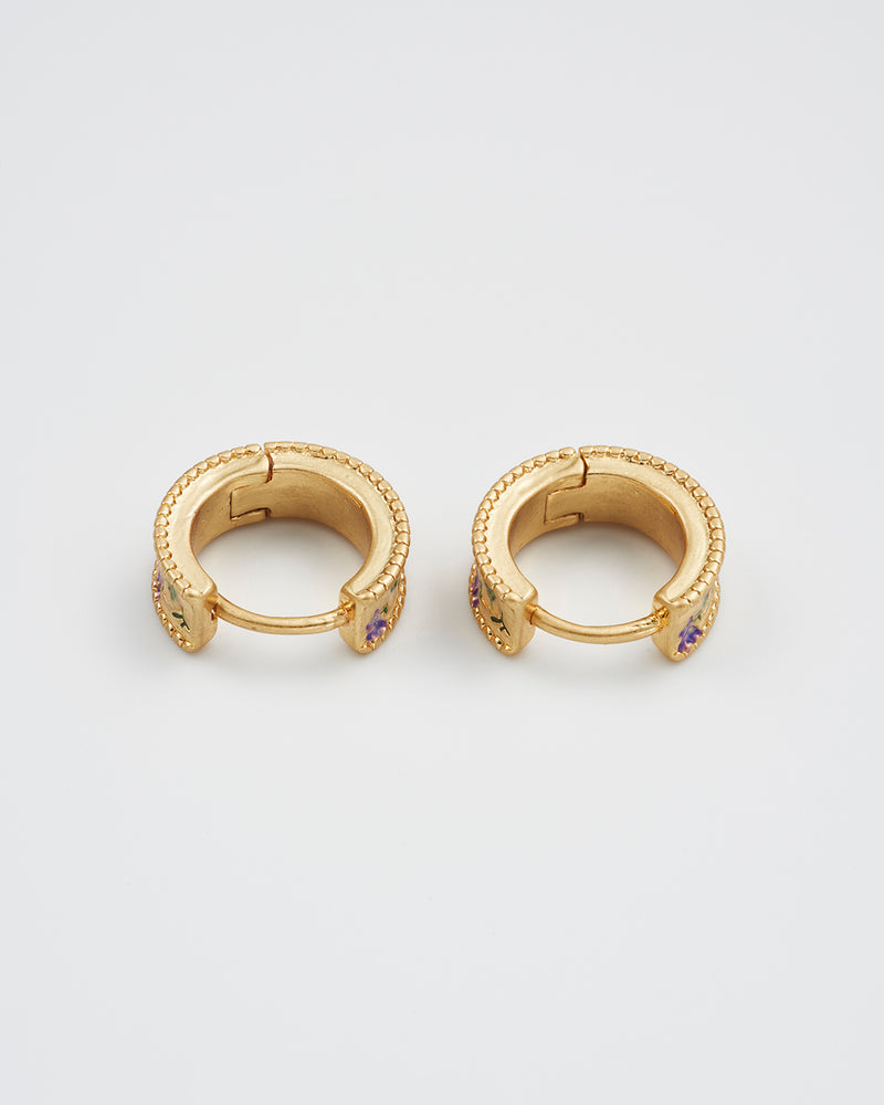 Folksy Floral Gold Huggie Earrings