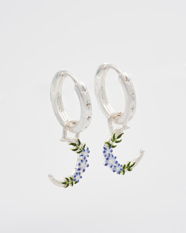 Nightshade Moon Silver Huggie Earrings