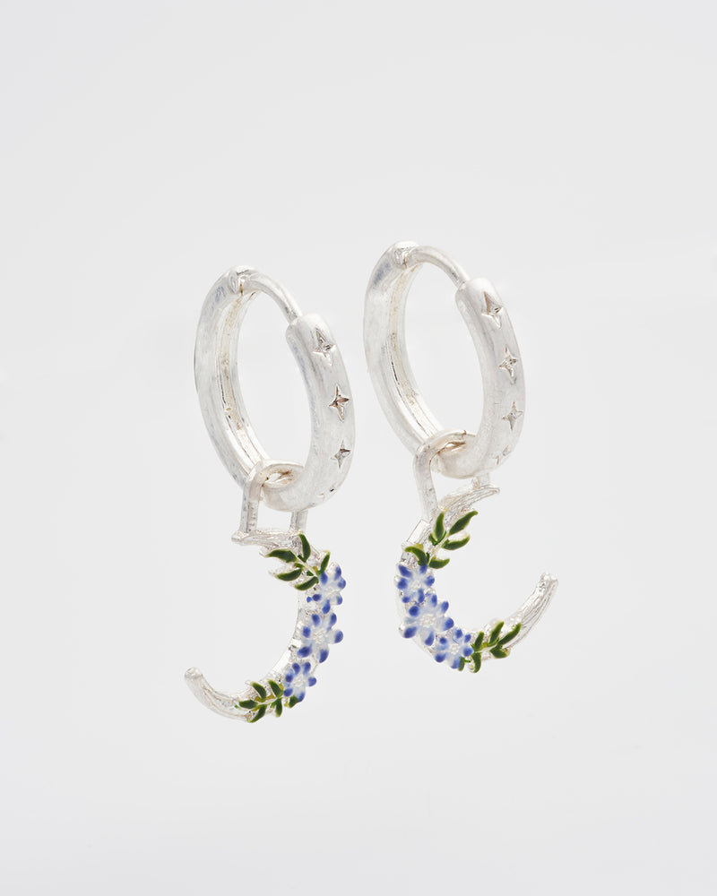 Nightshade Moon Silver Huggie Earrings