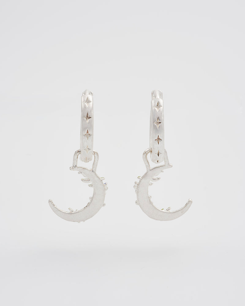 Nightshade Moon Silver Huggie Earrings