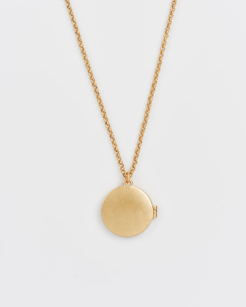 Nightshade Moon Round Gold Locket Chain Necklace