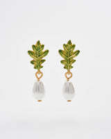 Oak Leaf Pearl Drop Gold Earrings