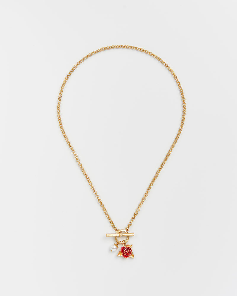 English Rose Pearl Gold Chain Necklace