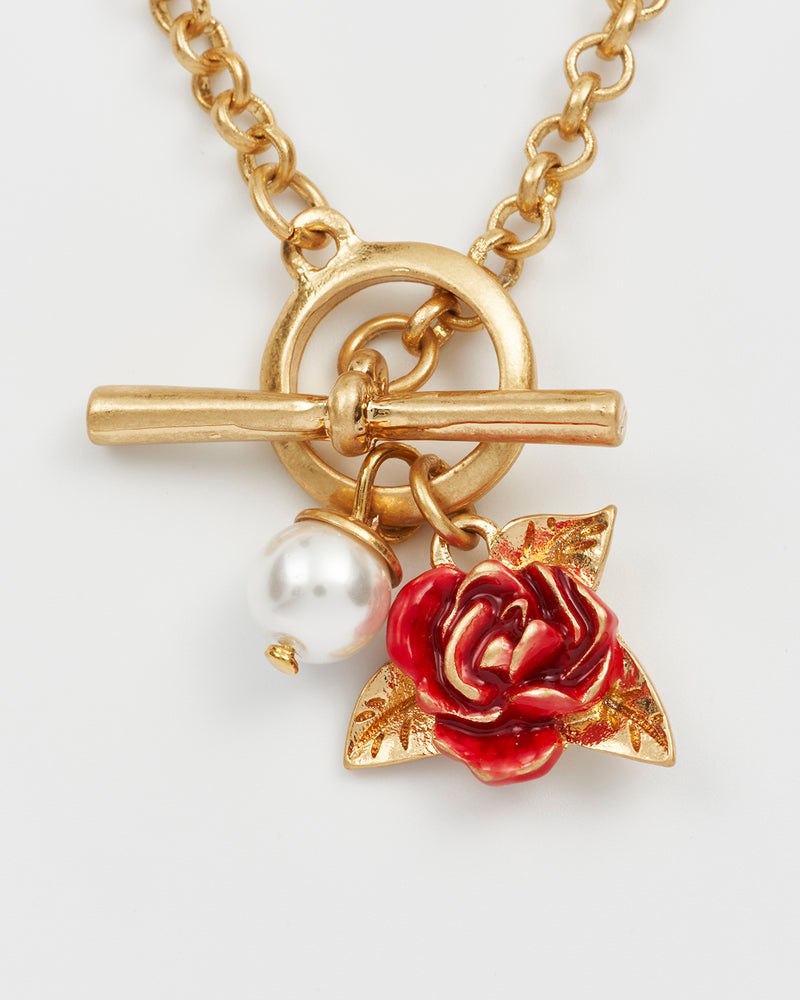English Rose Pearl Gold Chain Necklace