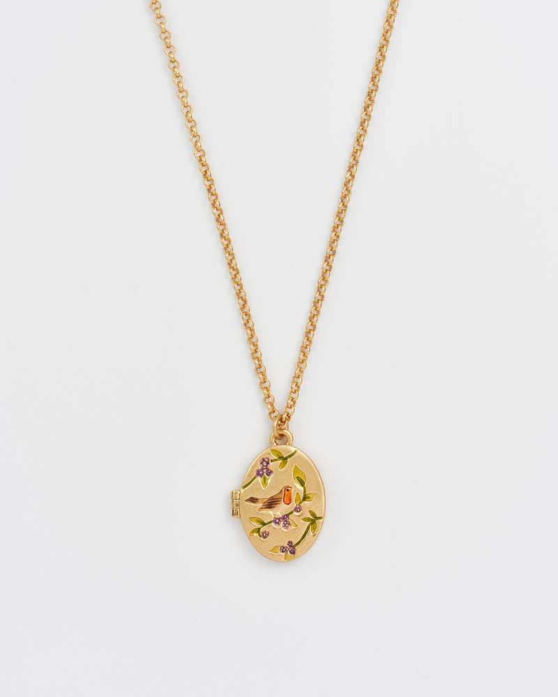 Robin & Blackberry Gold Oval Locket Chain Necklace