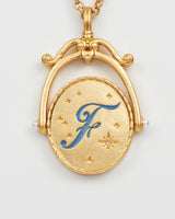 F Initial Forget-Me-Not Gold Spinner Chain Necklace