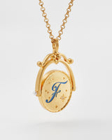 F Initial Forget-Me-Not Gold Spinner Chain Necklace