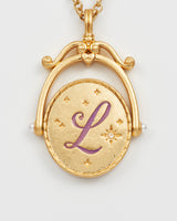 L Initial Lavender Gold Spinner Chain Necklace