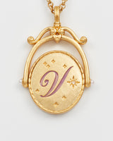 V Initial Violet Gold Spinner Chain Necklace