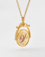 V Initial Violet Gold Spinner Chain Necklace