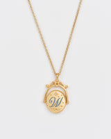 W Initial Water Lily Gold Spinner Chain Necklace