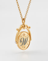 W Initial Water Lily Gold Spinner Chain Necklace