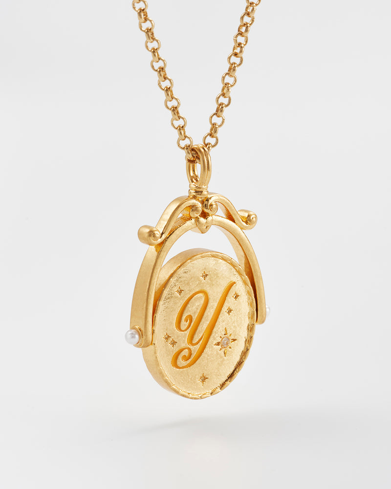 Y Initial Yarrow Gold Spinner Chain Necklace