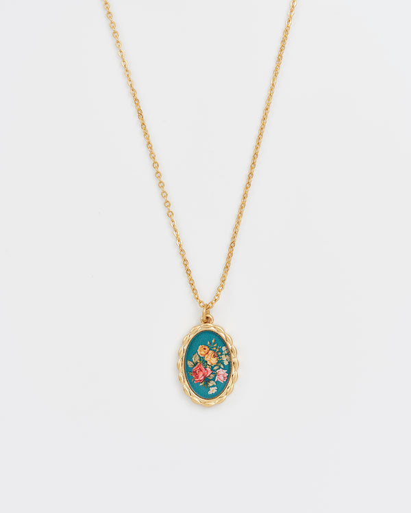 Vintage Roses Gold Framed Chain Necklace