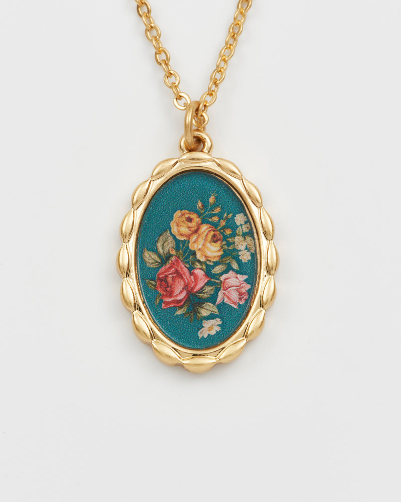 Vintage Roses Gold Framed Chain Necklace